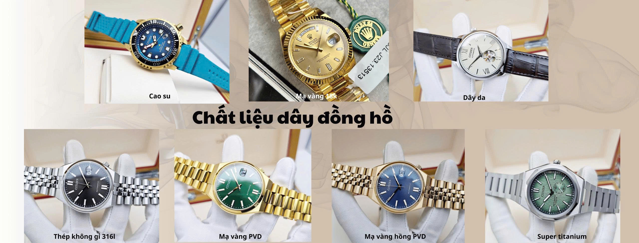 Tổng hợp các chất liệu dây đồng hồ