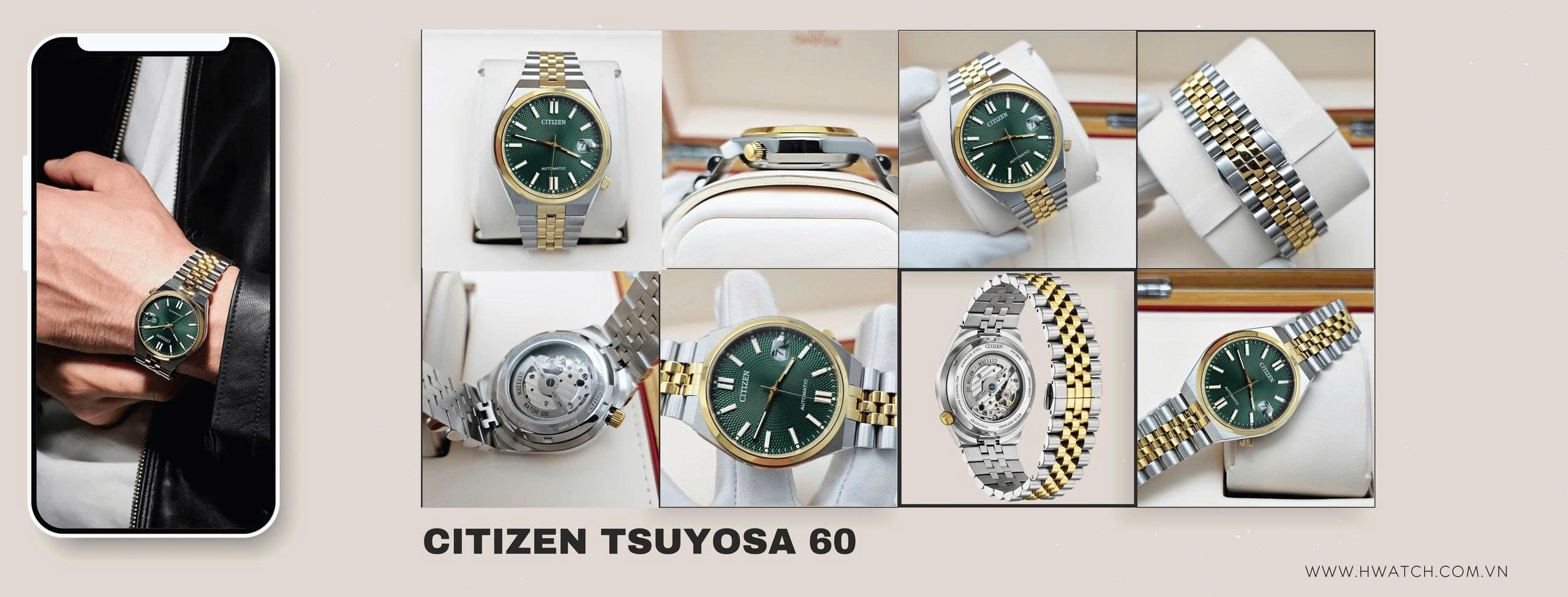 citizen Tsuyosa 60 NK0024-54X xanh rêu