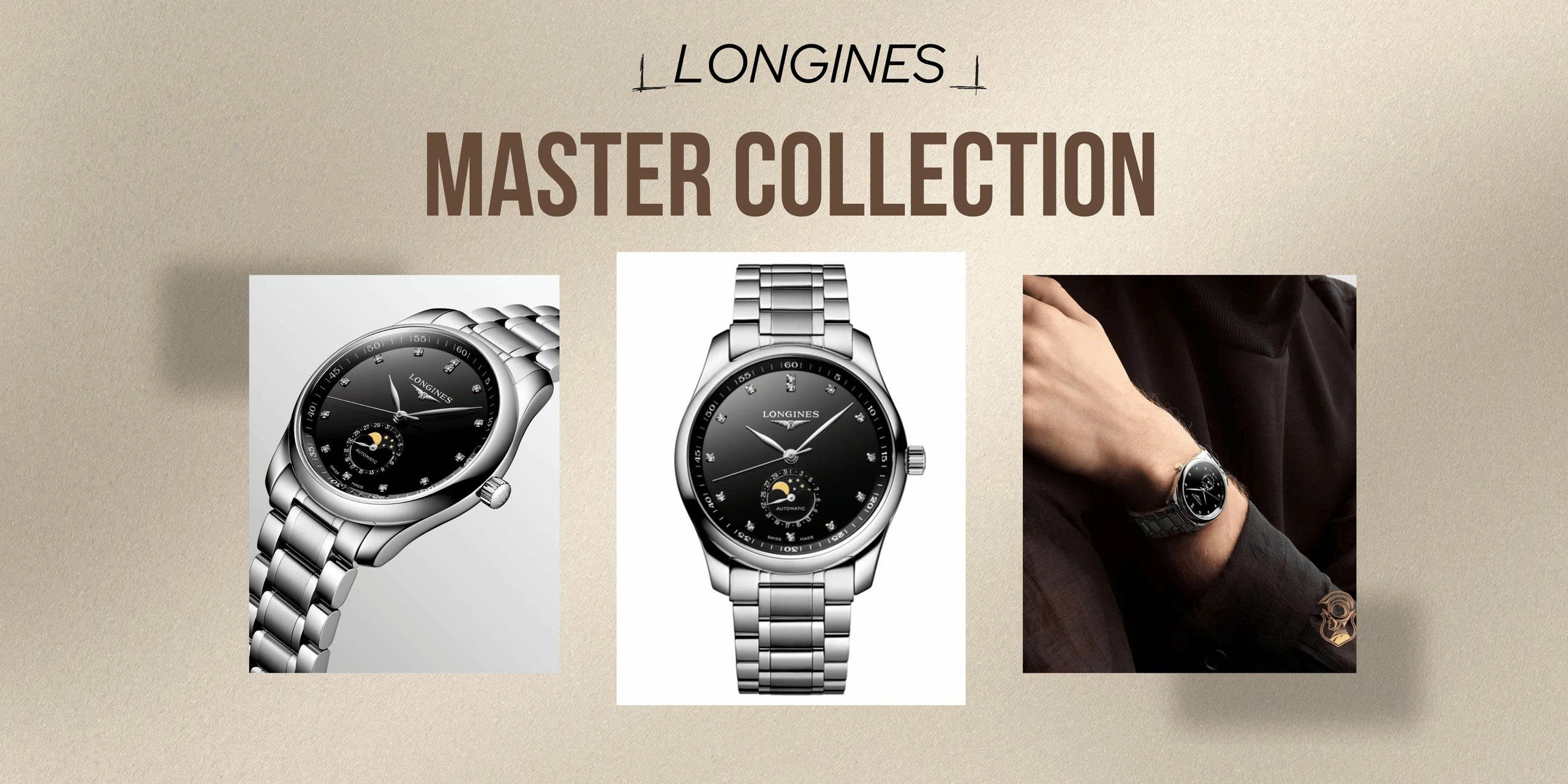  Longines Automatic Master Collection L2.909.4.57.6 ( L29094576 ) Chiếc Longines Automatic Moonphase mặt đen mang vẻ đẹp sang trọng và đẳng cấp n