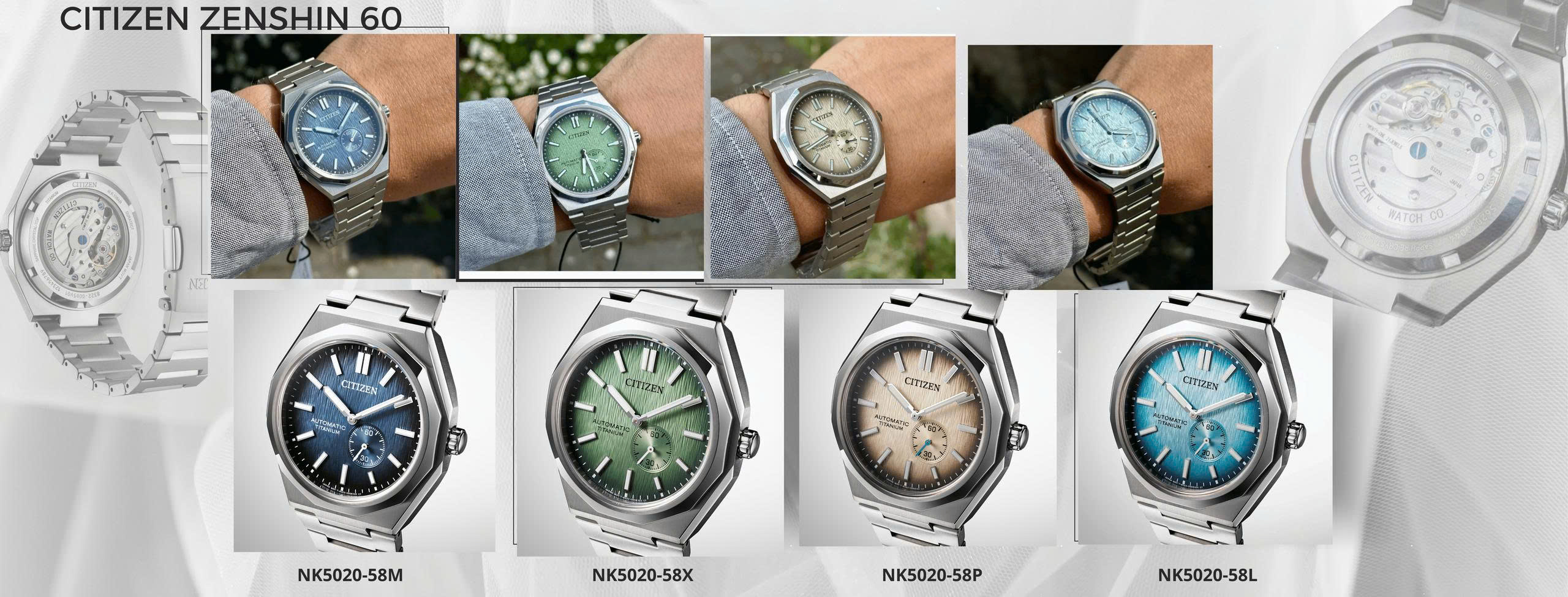 Citizen Zenshin 60 Super Titanium NK5020-58X Green NK5020-58L Tiffany NK5020-58M Blue NK5020-58P Gold