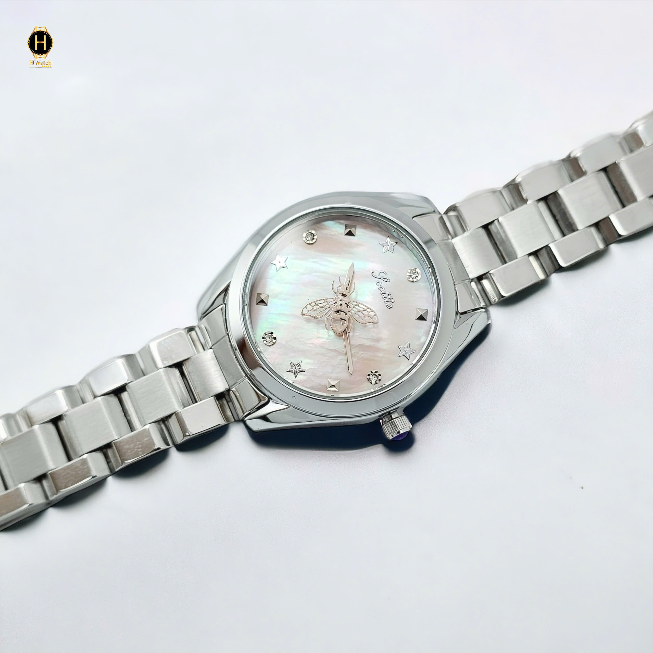 9595 Đồng Hồ Nữ Scottie Quartz 9595 Thép Trắng Mặt Xà Cừ