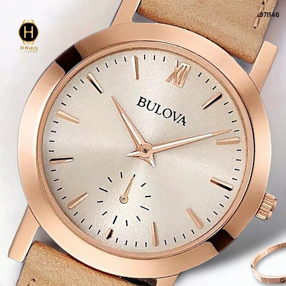 ng H N Bulova Quartz 97l146 Day Da Beige Thep Vang H ng M t Vang H ng