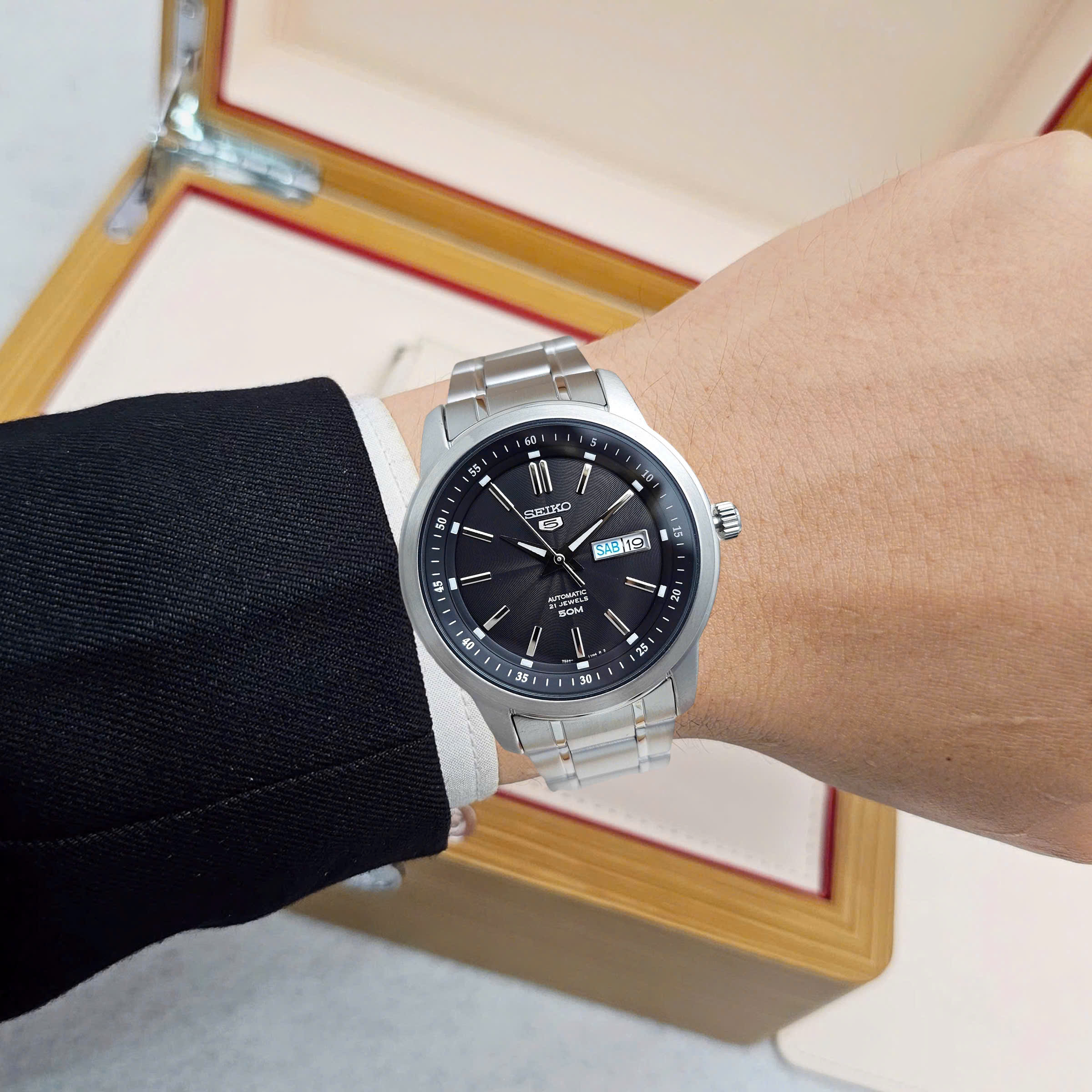 Seiko 5 SNKM87K1 Herenhorloge - Automatisch Zilver Zwart