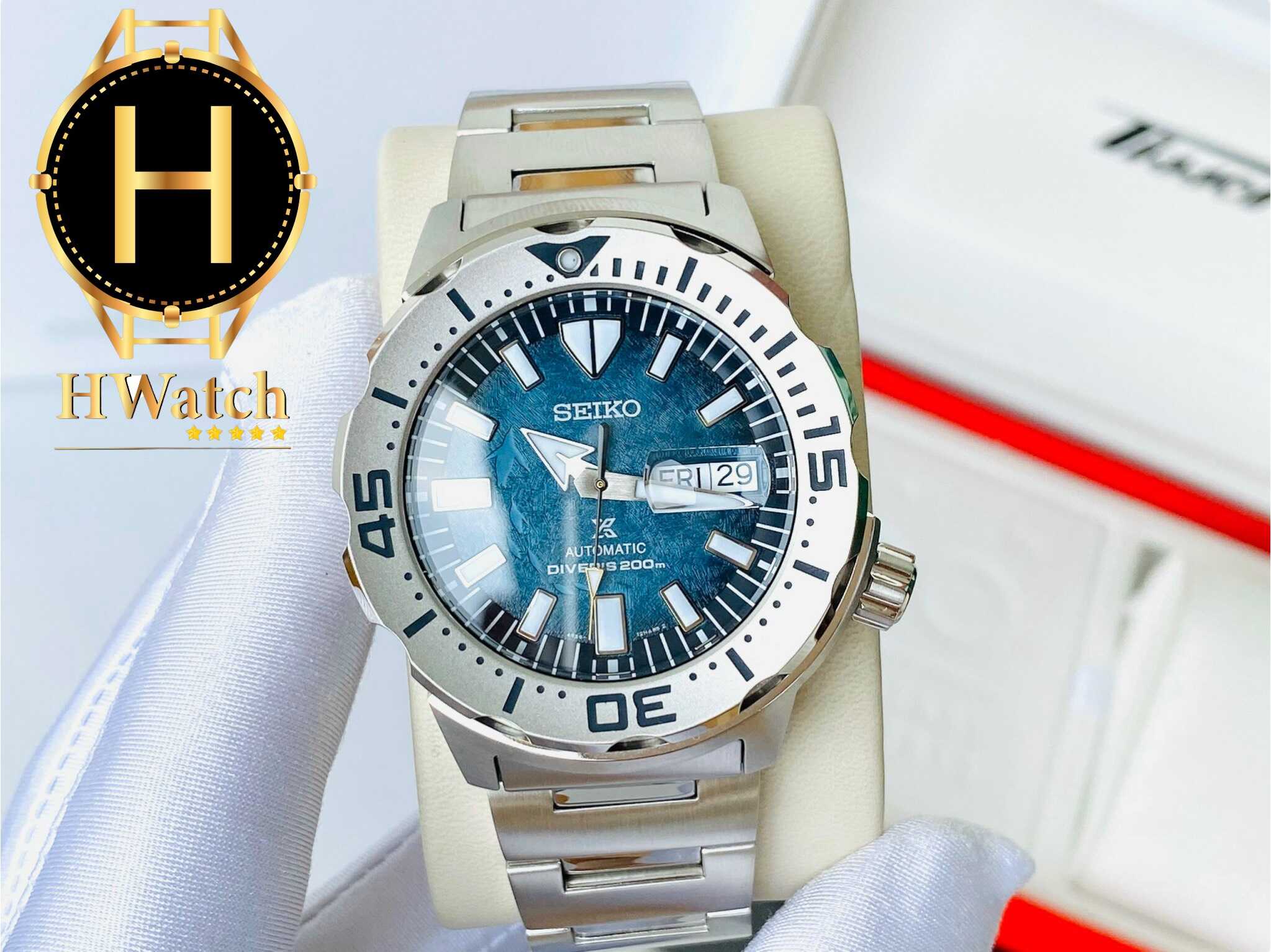 Đồng Hồ Nam Seiko Automatic Diver's SRPH75K1 Dây Sắt Trắng Mặt Xanh |  