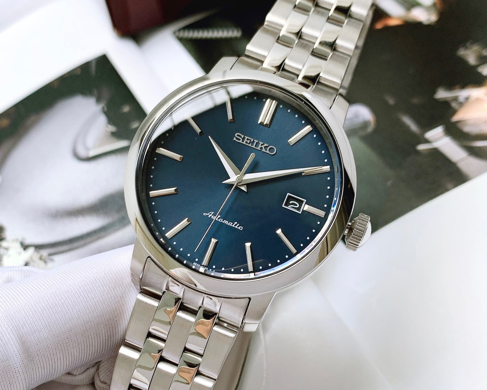 Đồng Hồ Seiko SRPA25K1 Automatic Dây Sắt Blue Nam 