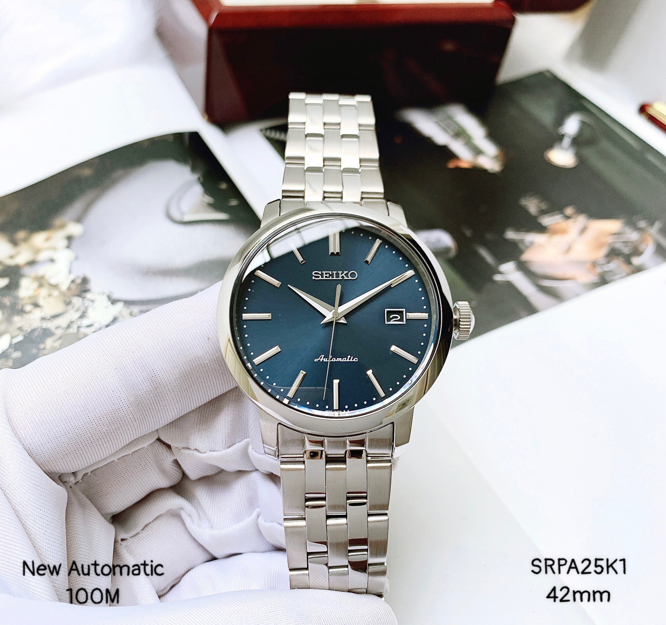 Đồng Hồ Seiko SRPA25K1 Automatic Dây Sắt Blue Nam 