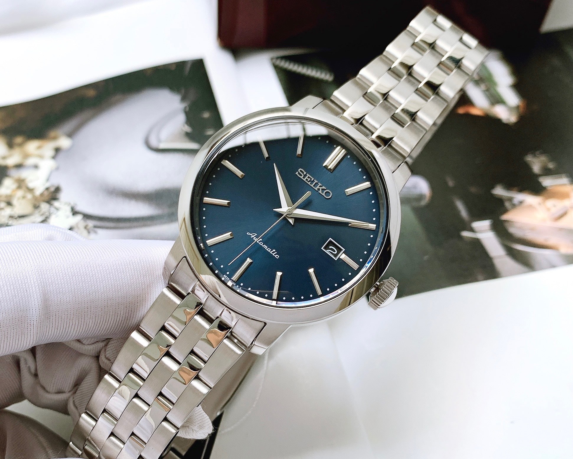 Đồng Hồ Seiko SRPA25K1 Automatic Dây Sắt Blue Nam 