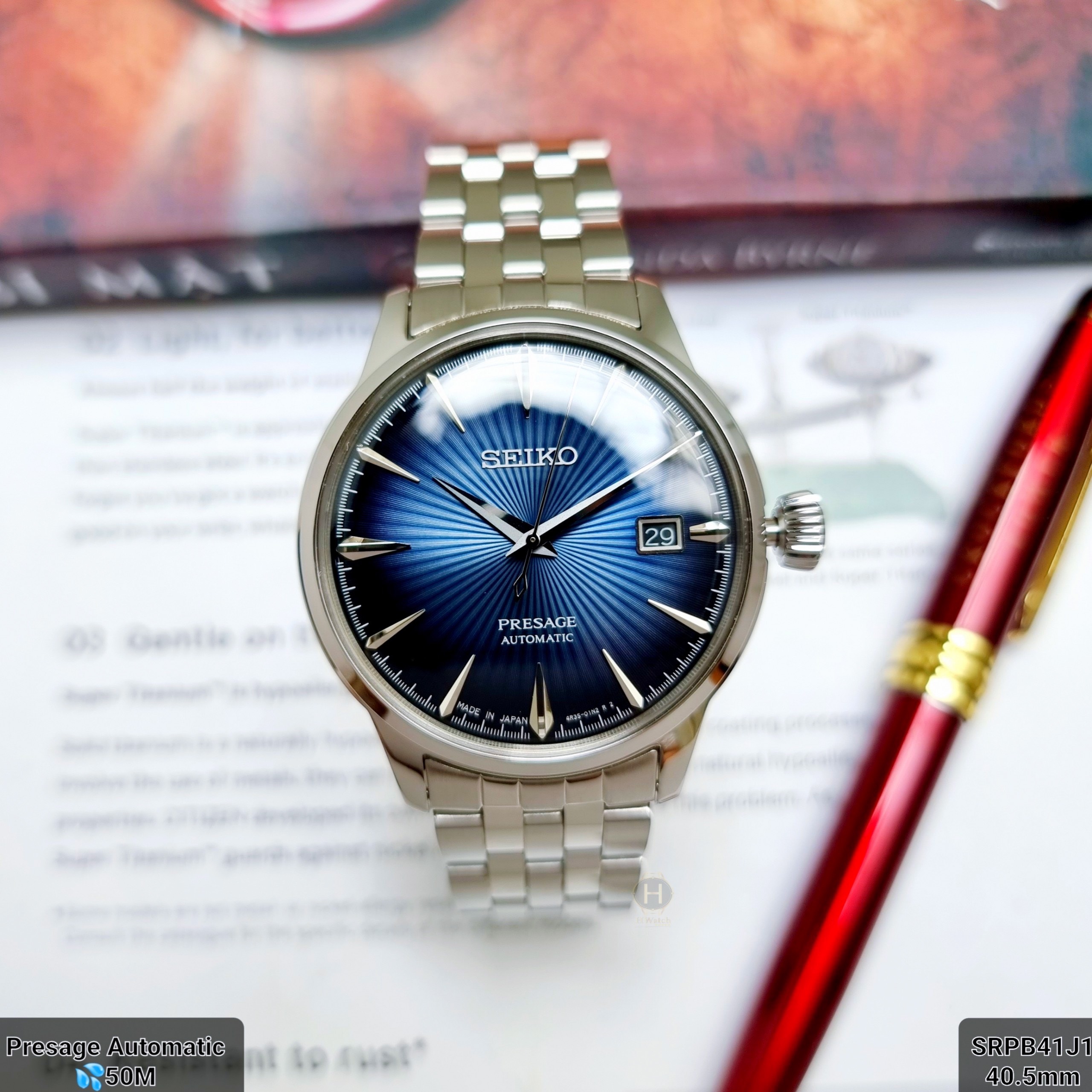 Đồng Hồ Nam Seiko SRPB41J1 Presagge Cocktail Dây Sắt Mặt Blue |  