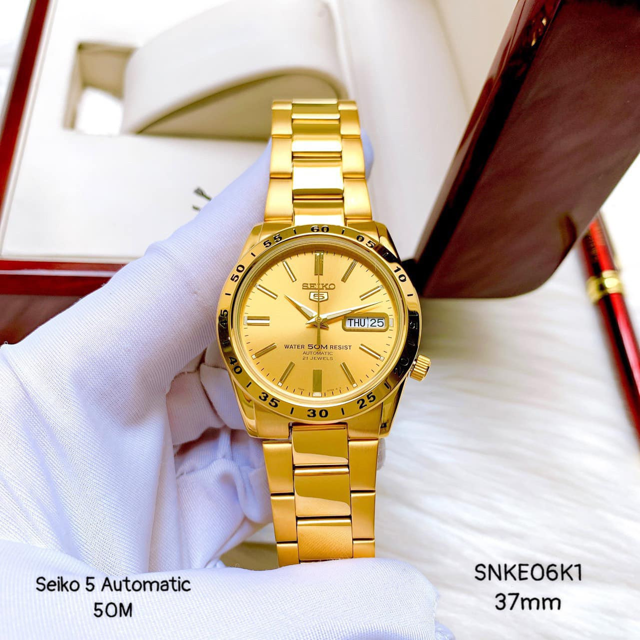 Đồng Hồ Nam SEIKO SNKE06K1 Máy Automatic Dây Sắt Full Gold 