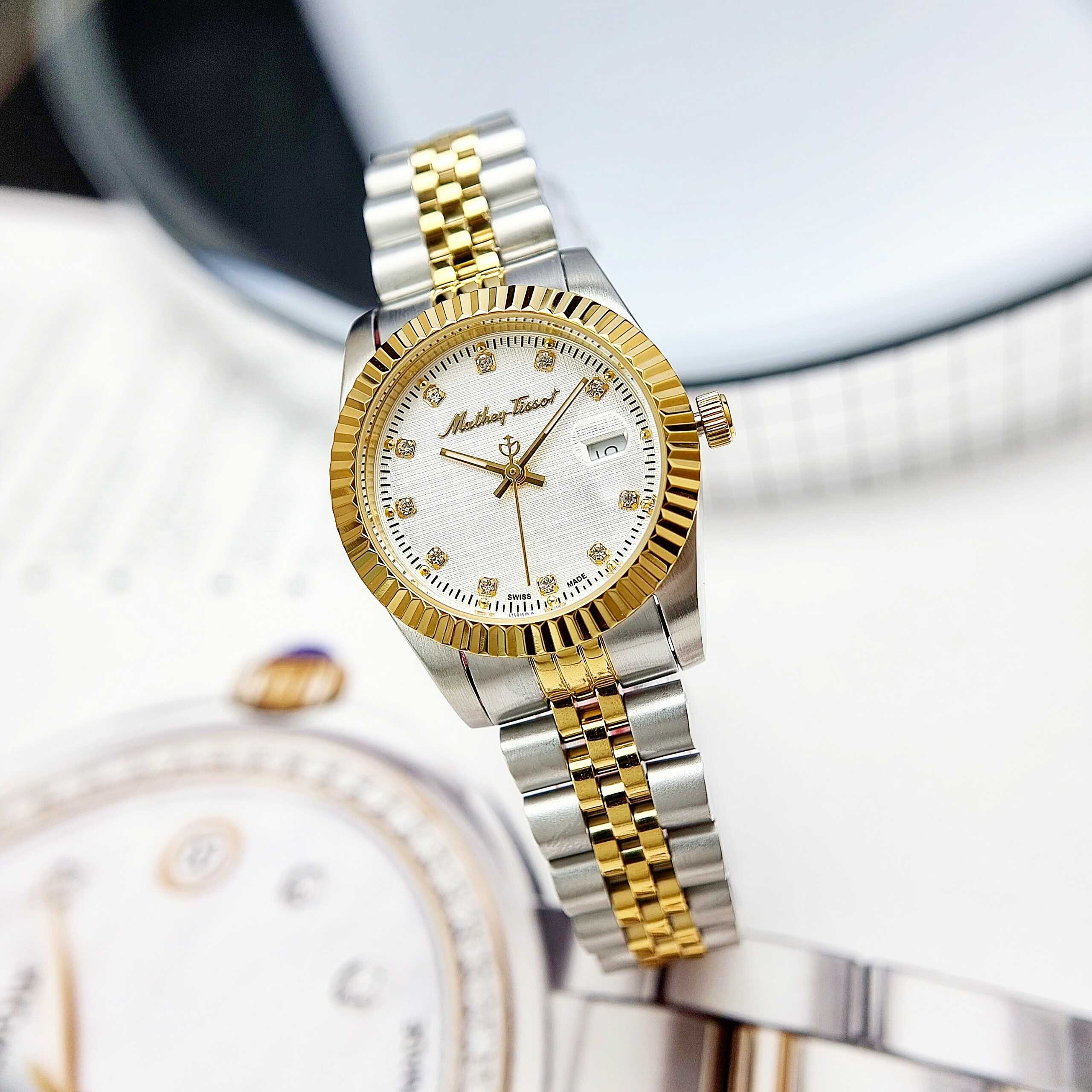 Đồng hồ Nữ Mathey Tissot D810BI Quartz Dây Sắt Demi Gold 