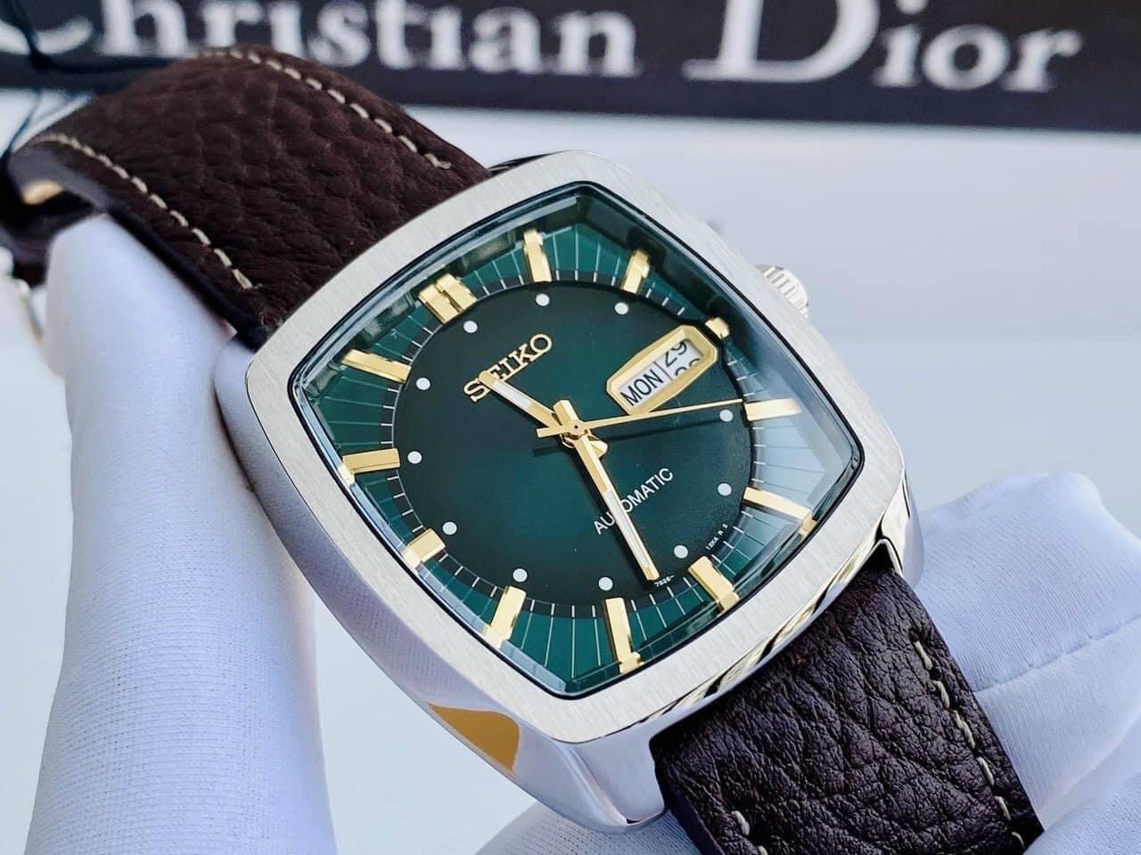 Đồng Hồ Nam Seiko SNKP27 Automatic Dây Da Vuông Mặt Xanh Lá 