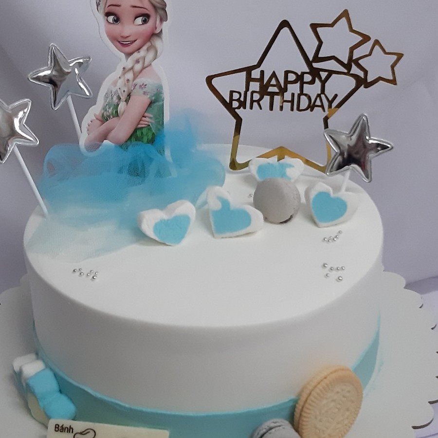 Bánh sinh nhật fondant công chúa elsa màu tím cho bé gái công chúa elsa