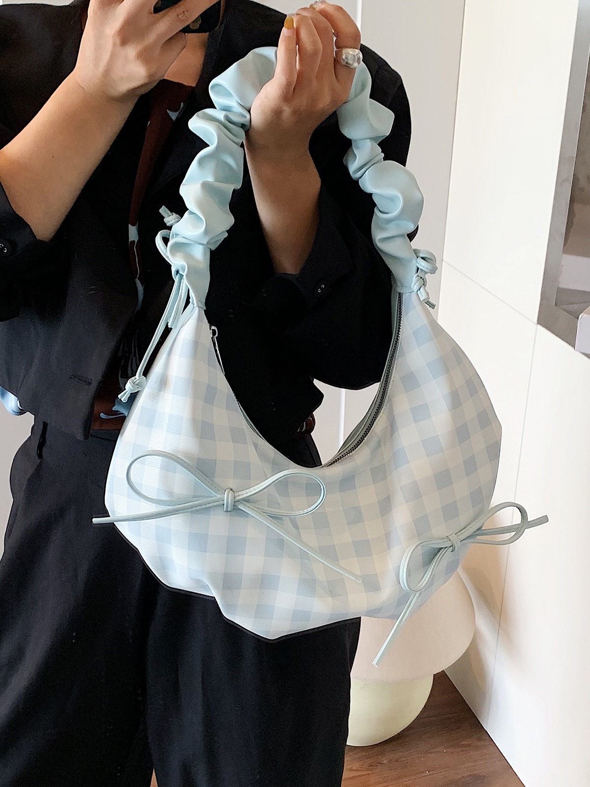 Túi Đeo Vai Đeo Chéo Dây Rút Kẻ Caro Nhiều Màu - tt250817