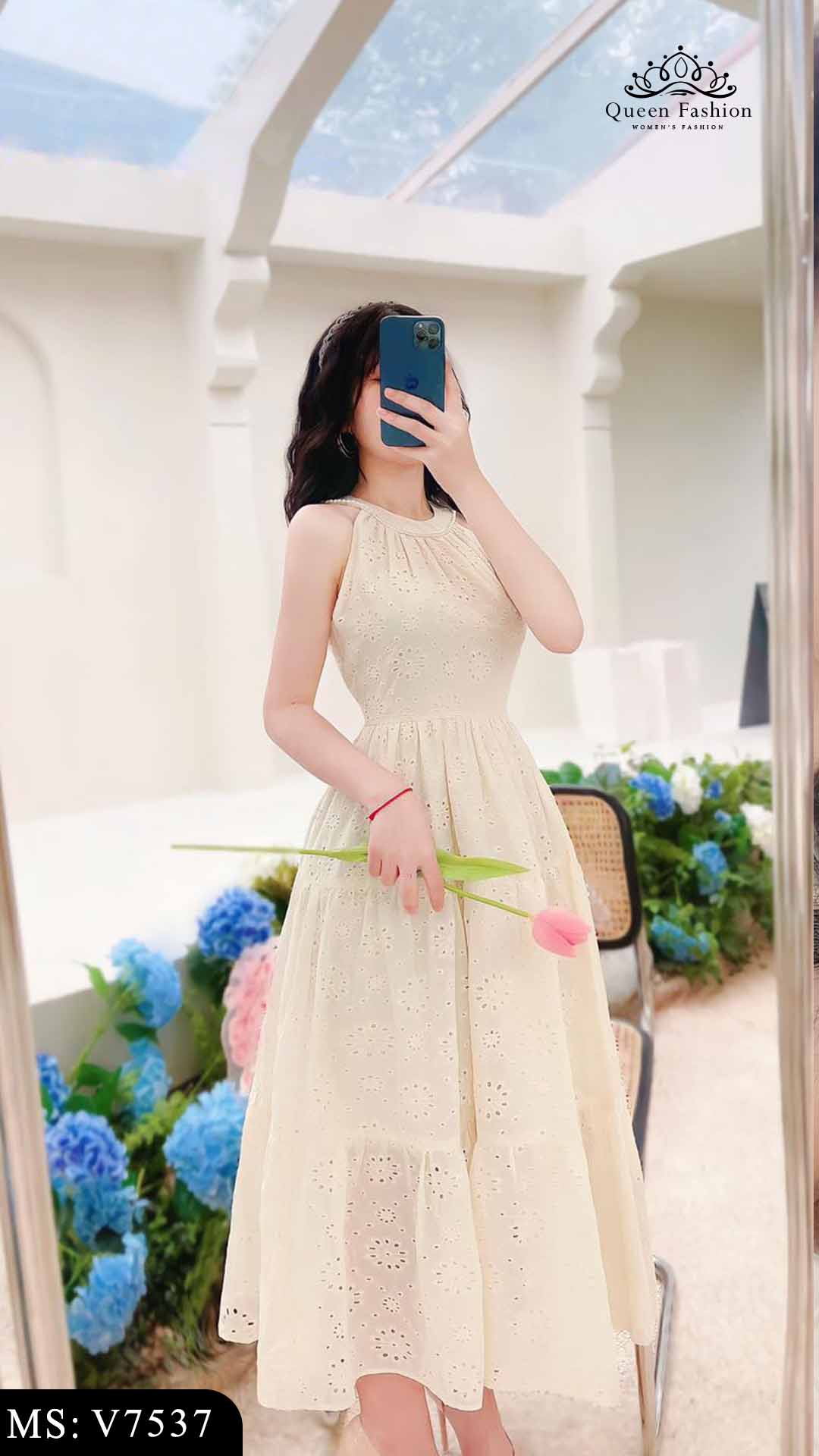 Váy yếm maxi dáng xòe đi biển V7537 | The Queen Fashion