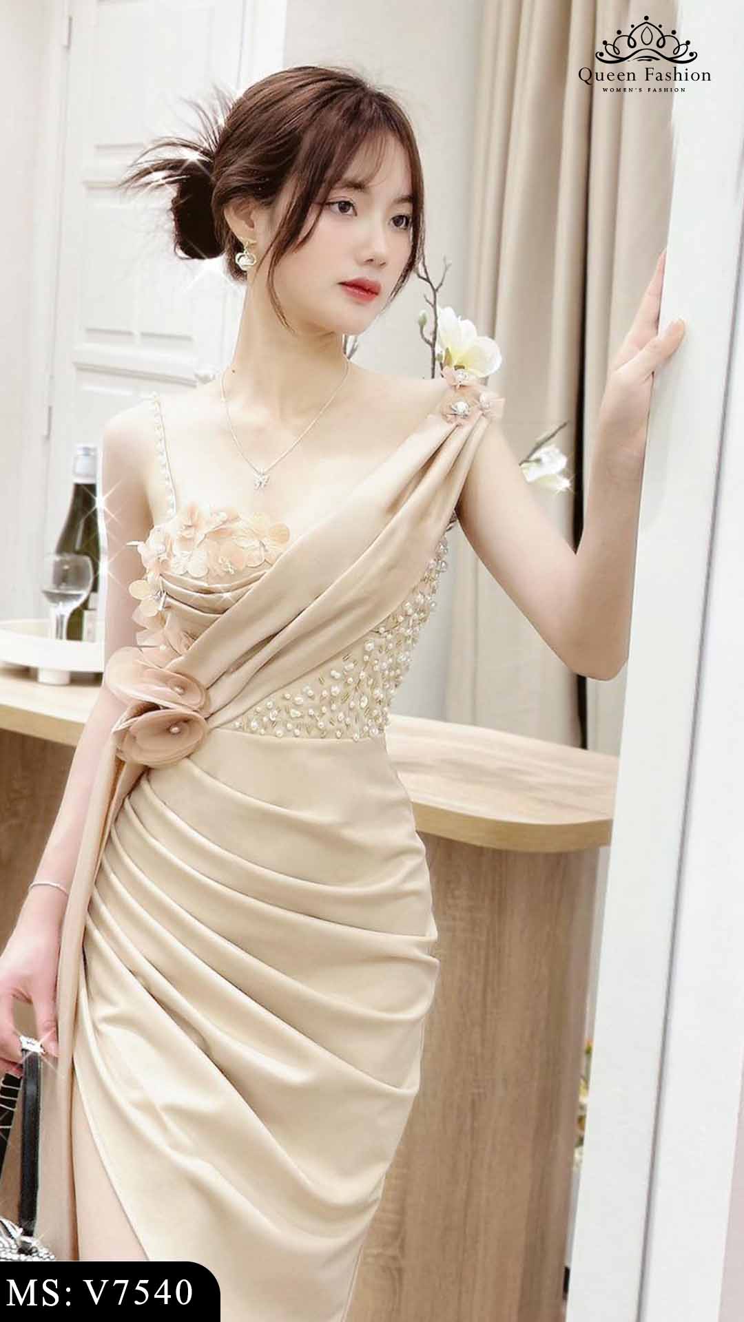 Cho thuê váy body hồng đậm lệch vai VÂN VÂN – Hizu Dress Up