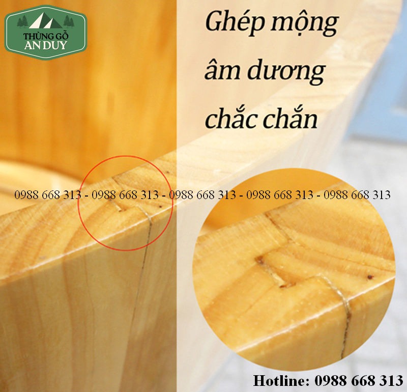 Hèm âm dương và đai inox 304 bồn tắm gỗ sồi