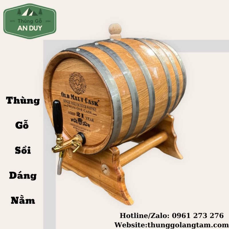 Thùng rượu gỗ sồi dáng nằm