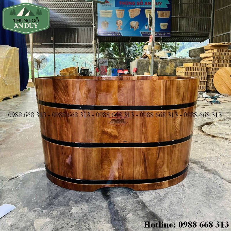 Bồn tắm bằng gỗ cao cấp Pơ Mu dáng dài 100x60x65 cm