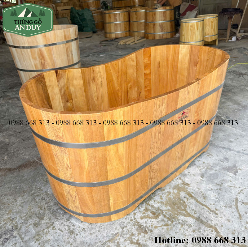 Chi tiết vòng đai inox gia cố thân bồn tắm gỗ thông dáng oval