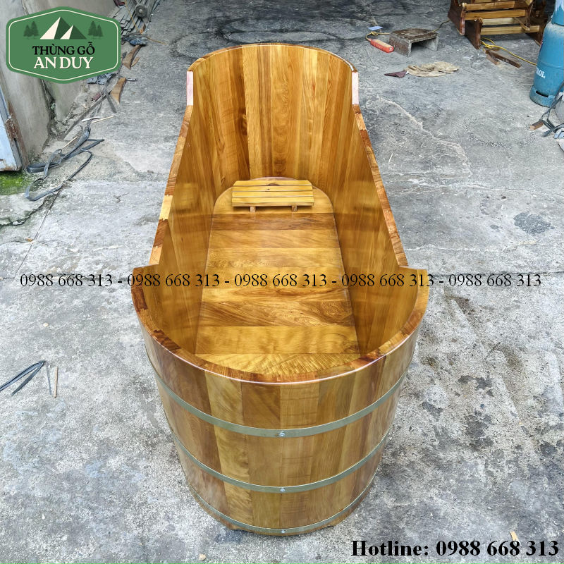 Kích thước Bồn Tắm Gỗ Pơmu 2 Người Dáng Oval Cắt Võng