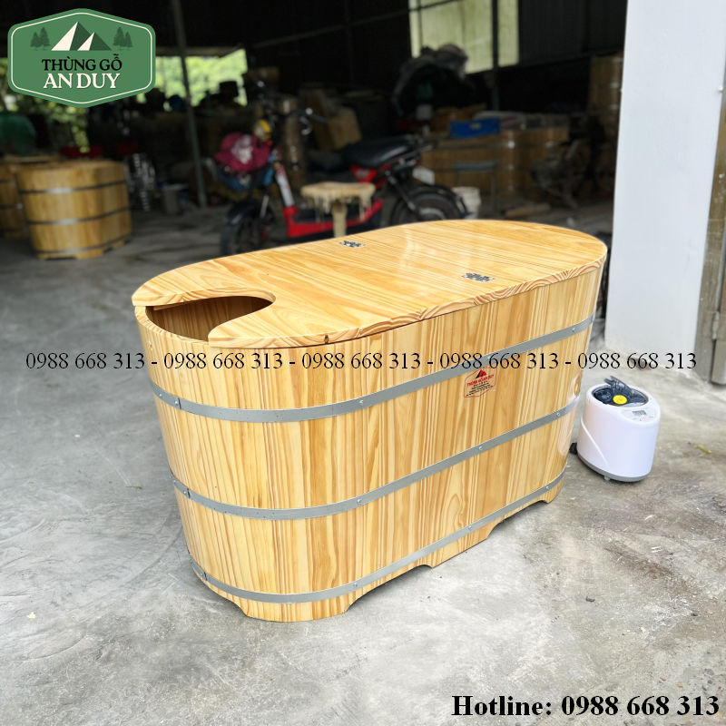 Thiết kế bồn tắm gỗ oval kết hợp xông hơi tại nhà