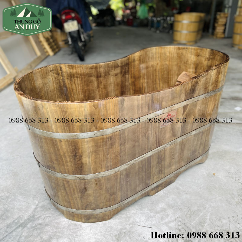 Thiết kế bồn tắm gỗ thông giả cổ dáng Oval dài 130cm