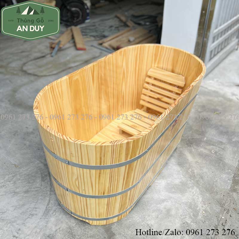 Thân Thùng Tắm Gỗ Thông 2 Người Và 3 Đai Inox