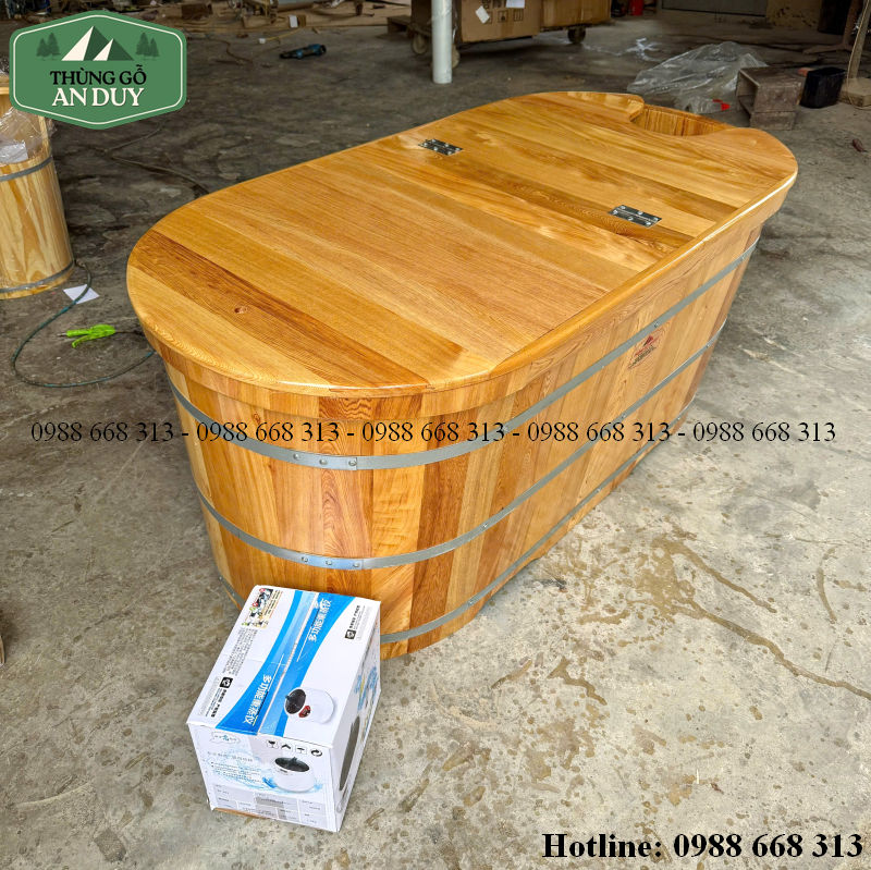 Cấu tạo bồn tắm gỗ Pơ Mu dáng dài.
