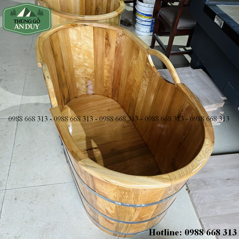 Bồn tắm gỗ Pơ Mu dáng Oval dài 130cm dành cho ngâm người