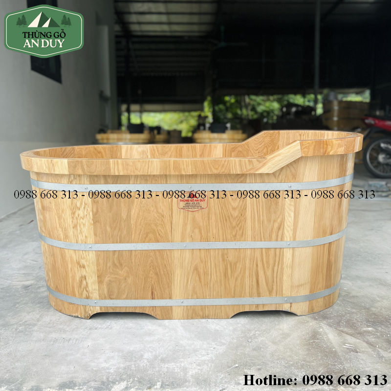 Bồn tắm gỗ cao cấp bọc da dáng Oval bằng gỗ tự nhiên