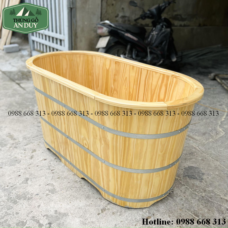 Miệng bo viền Bồn Tắm Gỗ Thông Dáng Oval