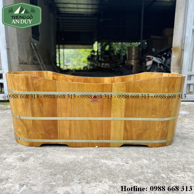 Bồn tắm gỗ Pơmu 2 người dáng Oval dài 170cm