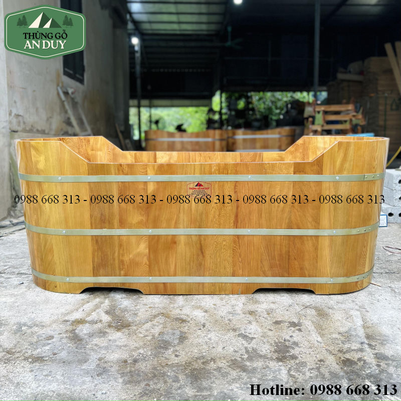 Bồn Tắm Gỗ Pơmu 2 Người Cắt Võng dáng Oval nằm