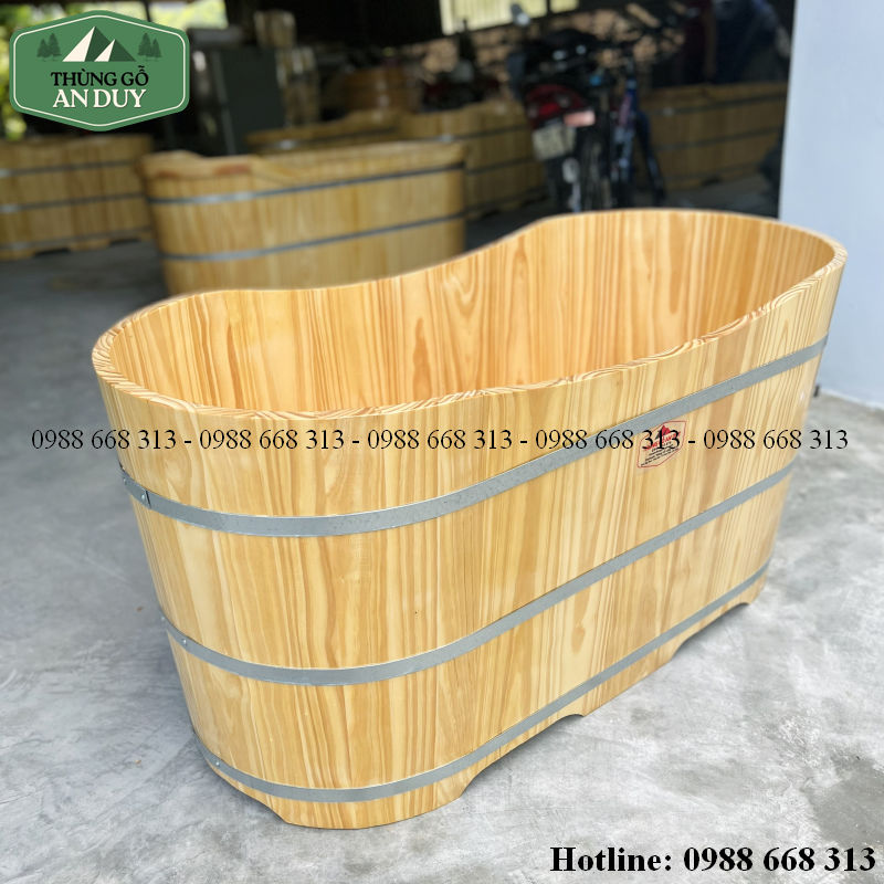 Chi tiết vòng đai inox gia cố thân bồn tắm gỗ thông dáng oval