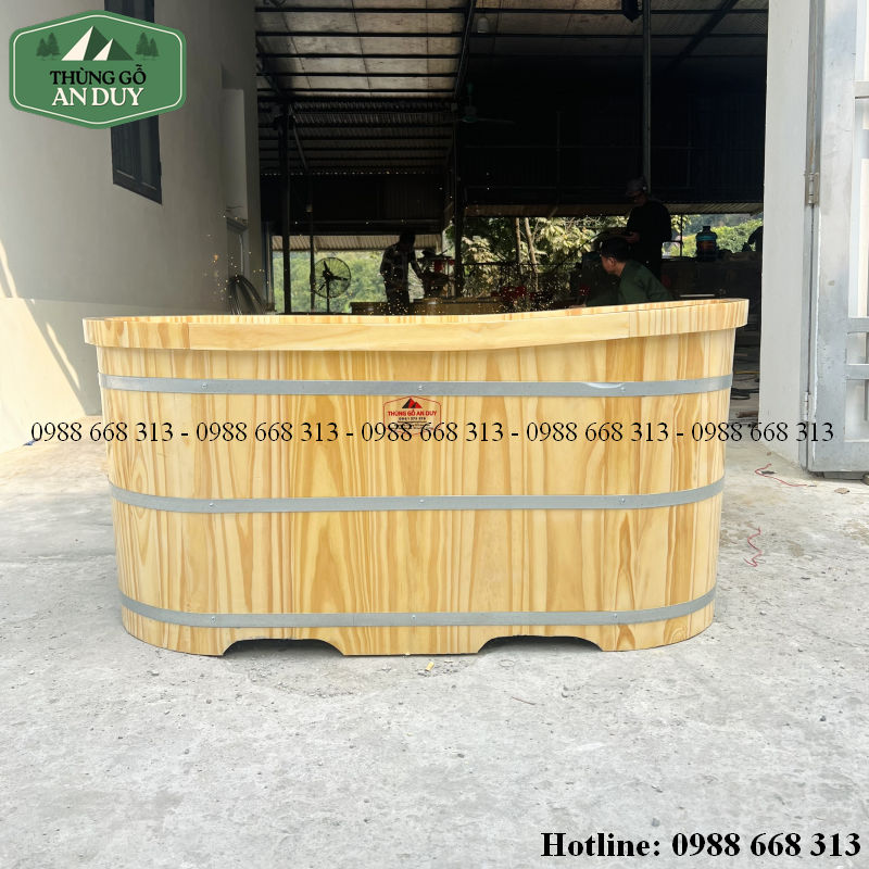 Bồn tắm nằm 2 người gỗ Thông dài 170 cm.