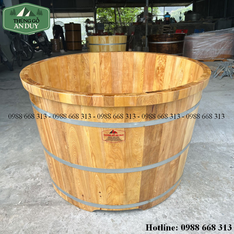 Bồn tắm tròn gỗ Pơmu 2 người dáng nằm bằng gỗ tự nhiên