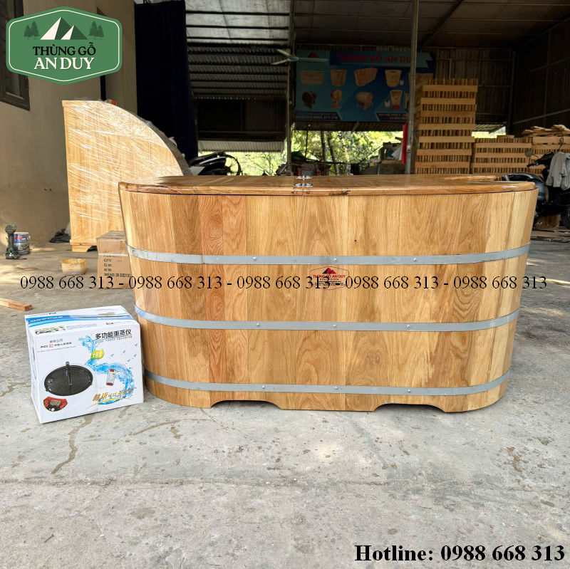 Bồn tắm xông hơi gỗ sồi dáng oval nằm