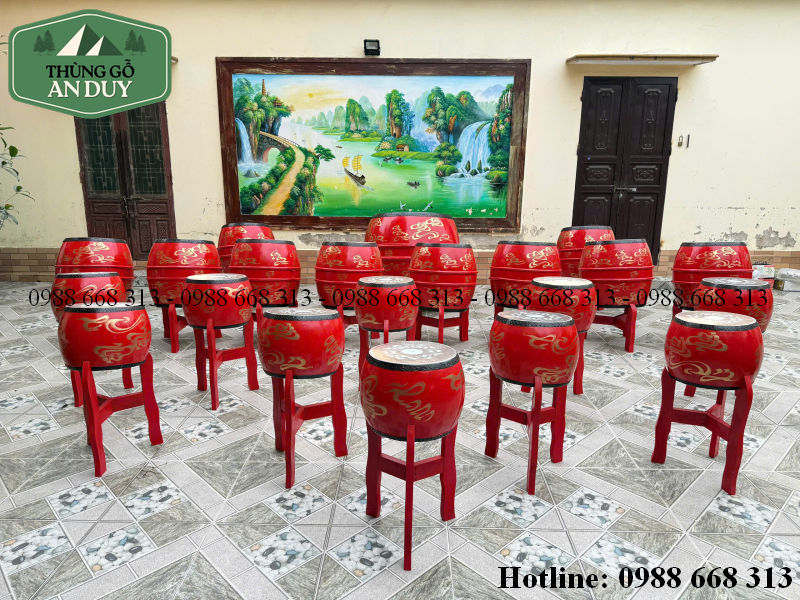 Cấu hình dàn trống hội nhiều quả phục vụ biểu diễn lễ hội.