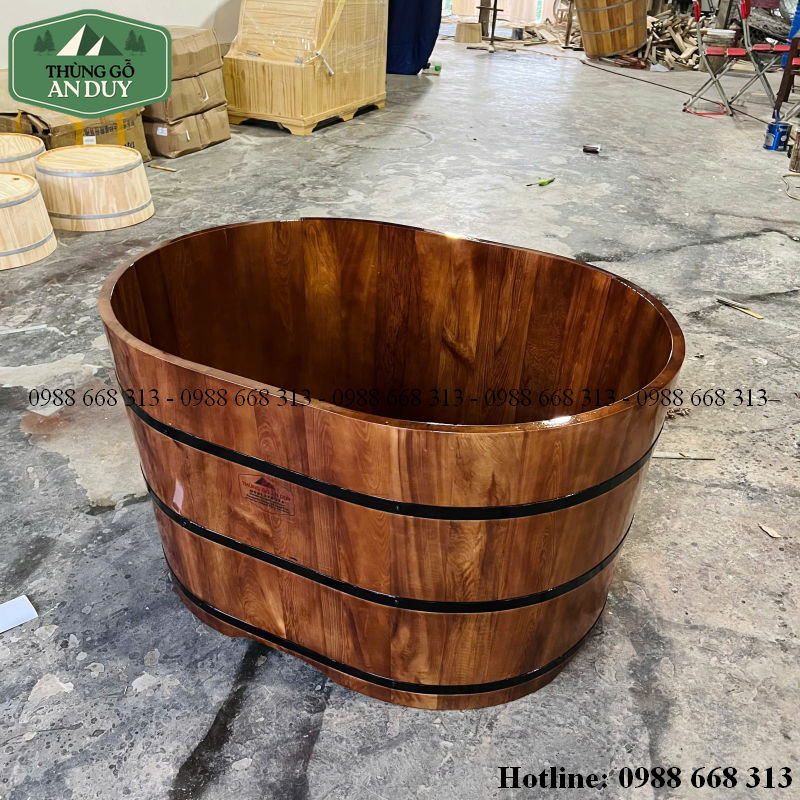 Kích thước bồn tắm bằng gỗ cao cấp Pơ Mu 100x60x65 cm