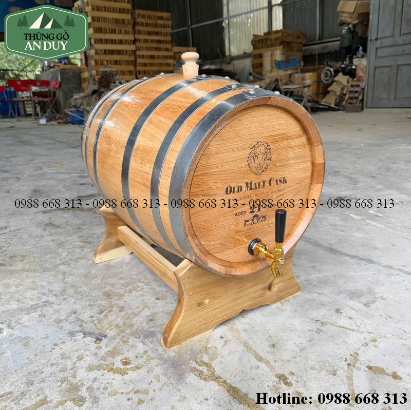 Chi tiết vòi rót và 6 đai bình rượu gỗ sồi 50L
