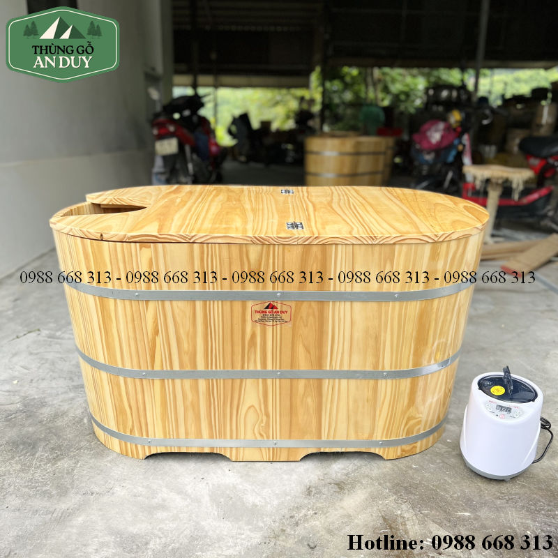 Bồn tắm xông hơi gỗ dáng oval hoàn thiện tại xưởng An Duy