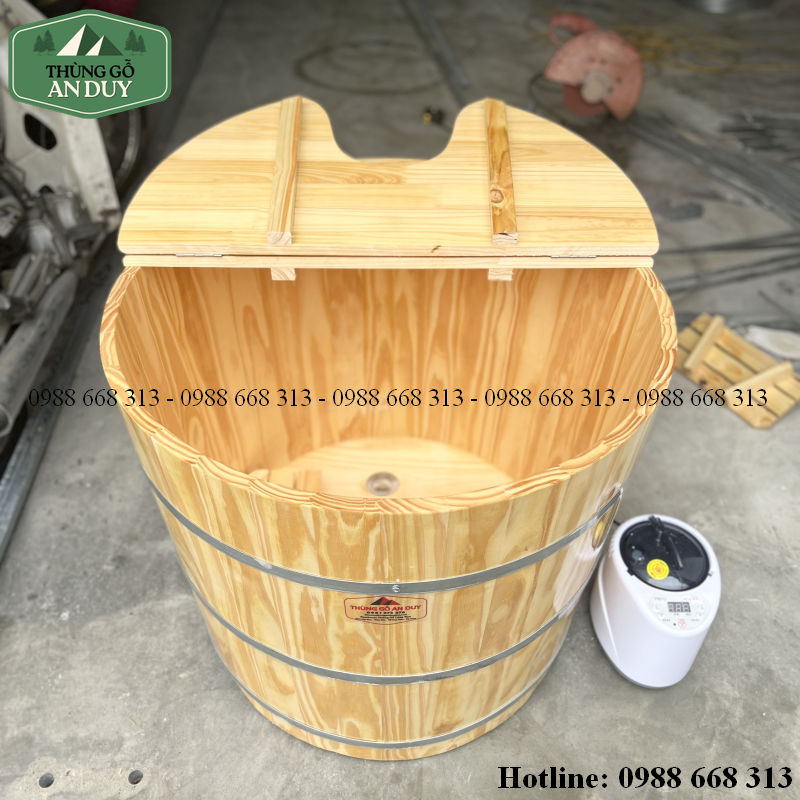 Hệ thống máy xông hơi kết nối với bồn tắm gỗ thông