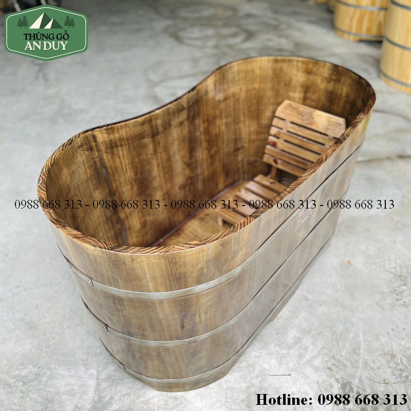 Bồn tắm gỗ thông Oval giả cổ dùng ngâm nước ấm