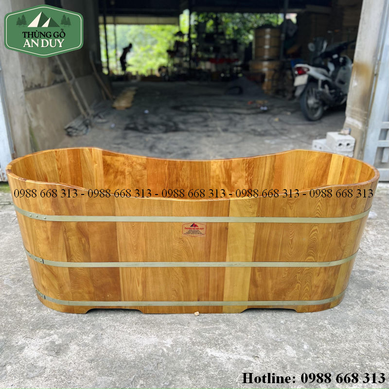 Kích thước bồn tắm gỗ Pơmu 2 người dáng Oval 170cm