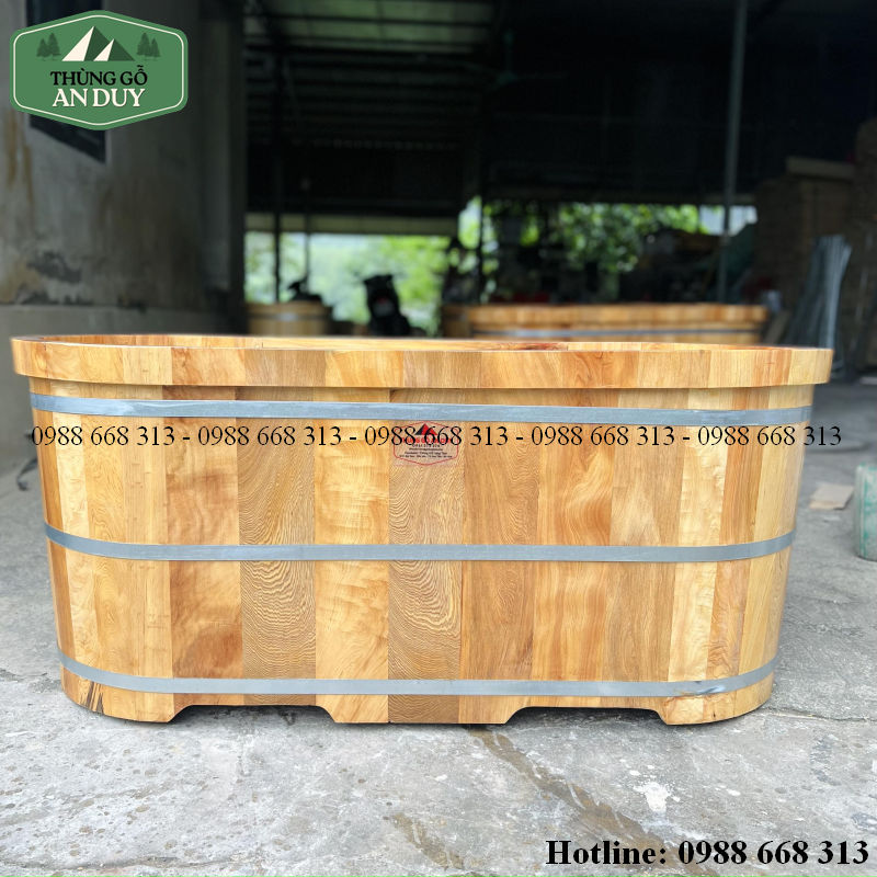 Thùng tắm gỗ Pơmu bo viền dáng nằm cao cấp