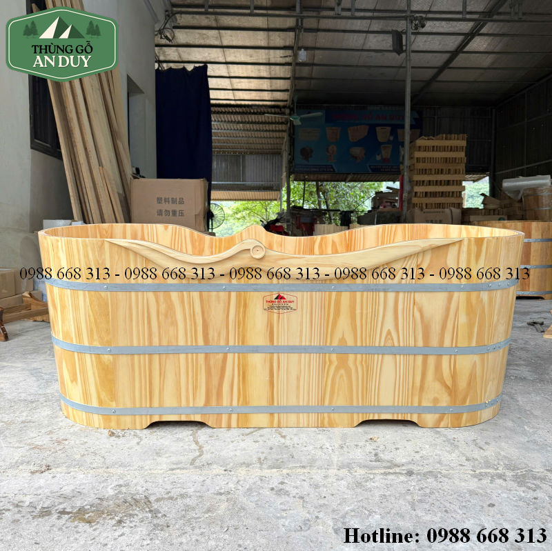 Thùng Tắm Gỗ Thông 2 Người Dáng Oval 170cm