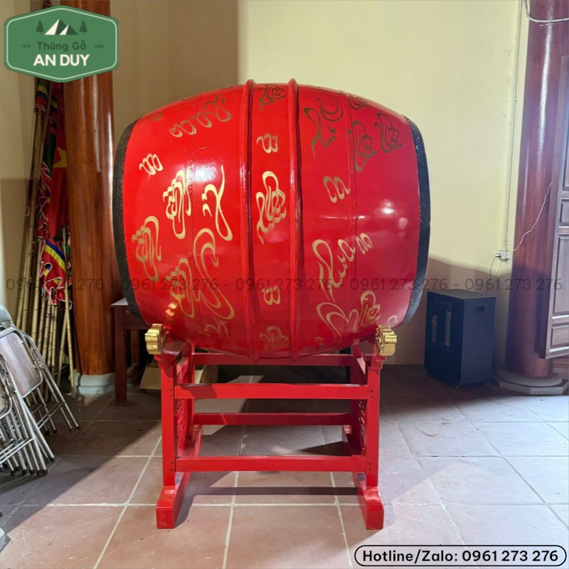 Trống nhà thờ họ 100x120 gỗ mít da trâu hoàn thiện