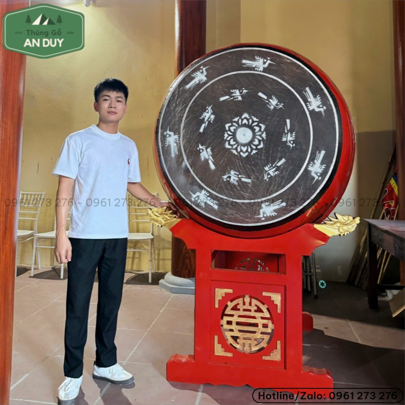 Trống nhà thờ họ 100x120 gỗ mít da trâu