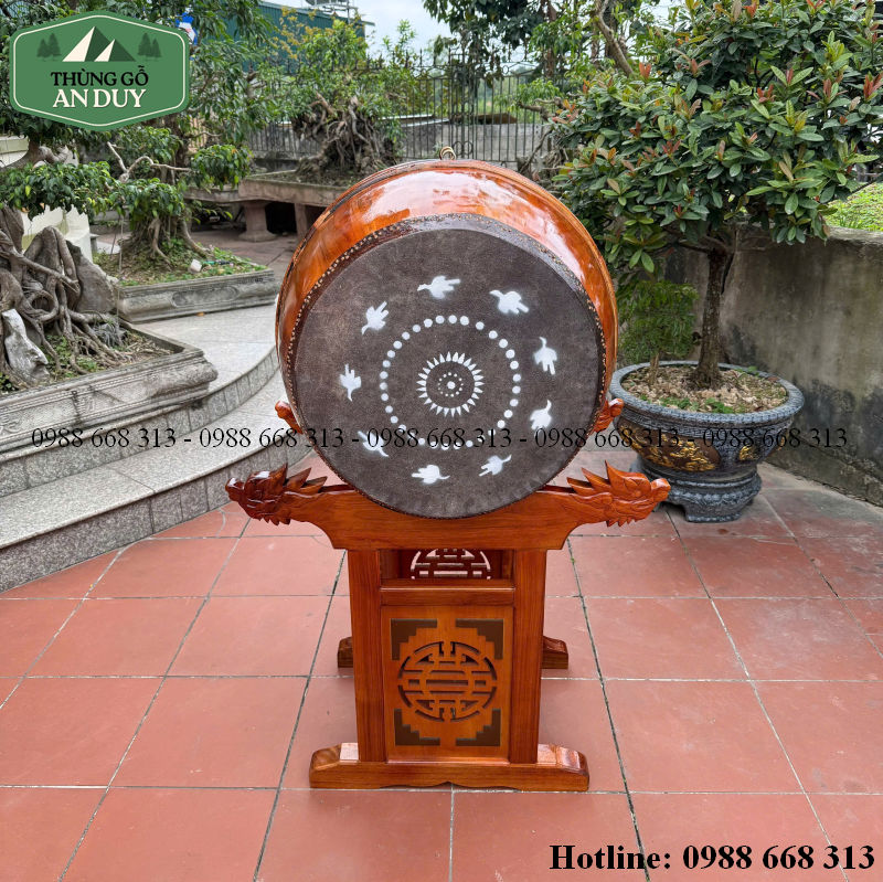 Chân đỡ trống gỗ mít, da trâu già