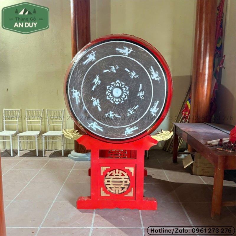 Trống đình chùa gỗ mít da trâu kích thước lớn